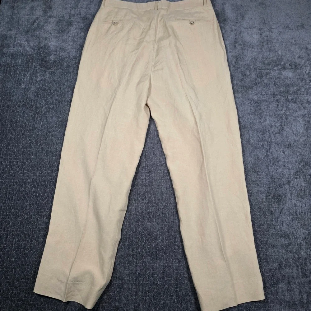 Polo Ralph Lauren Mens 34x28 Linen Silk Pleated Trousers Dress Pants Tan Khaki